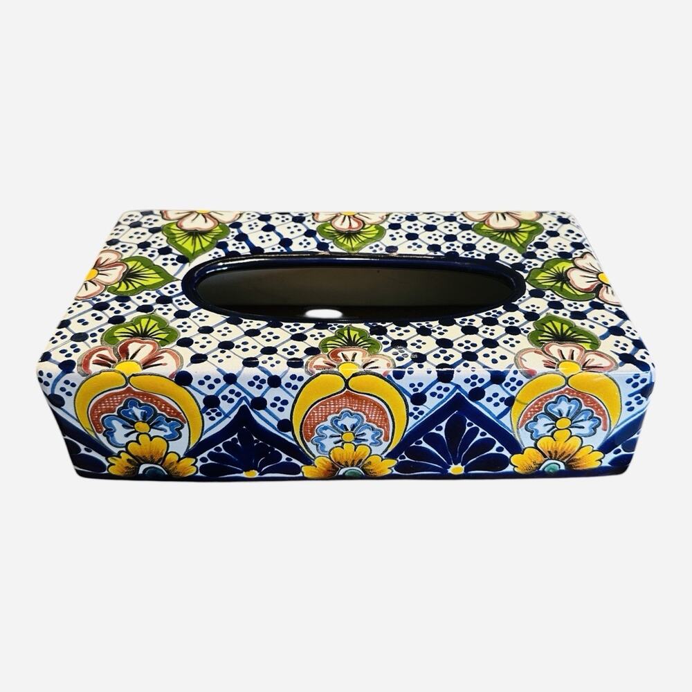 Talavera Mexico Pottery Floral Leaf Pattern Kleenex Tissue Box Cover 10.5x5.5x3